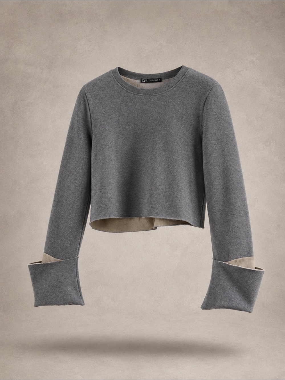 Zara Gray Cropped Sweatshirt with Contrast Hem